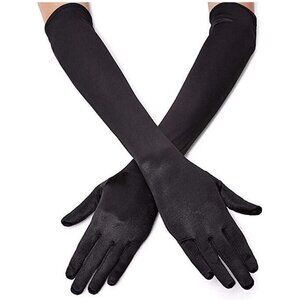 Women's Black Evening Long Satin Finger Gloves Halloween Wedding Party Prom